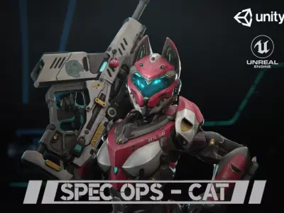 Yui - SpecOps Cat Low-poly 3D model