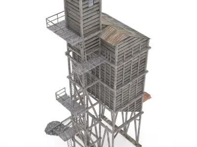 Old coal wooden tipple 3D model