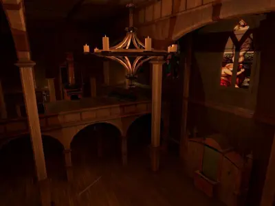 Temple with cemetery and interior Low-poly 3D model