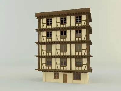 model houses 3 tall building with windows and balconies 3D model
