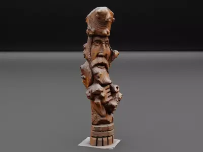 Wood sculpture old man 01 high-poly 3D model