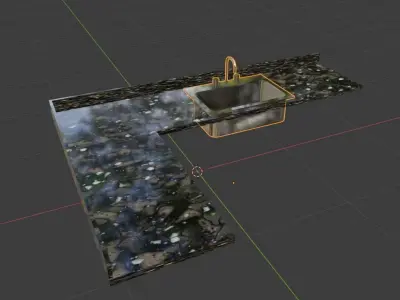 Kitchen counter top L-shaped with sink 3D model