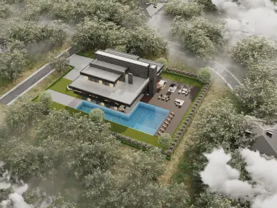 frank lloyd wright style house architecture full furnished villa 3D model