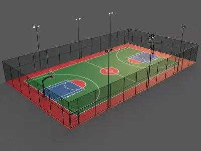 PBR Modular Outdoor Basketball Court A Low-poly 3D model