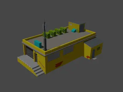 Warehouse building with roof Low-poly 3D model