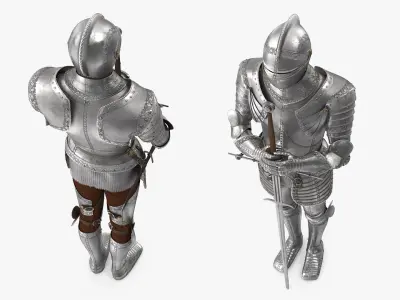  Medieval Knight Plate Armor standing with Zweihander 