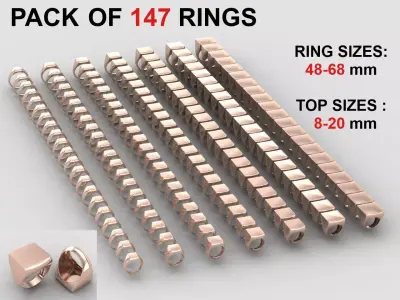 Square Signet Ring  in All sizes 228-MWCG-2  3D Model Pack