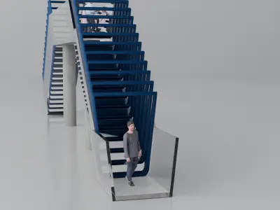 Modern Glass Pedestrian Bridge with Stairs High-Quality 3D Model Low-poly 3D model