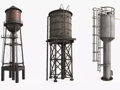 Vintage Water Tower Collection 3D Model Pack