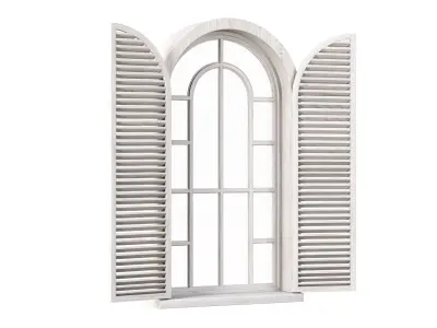 Wooden arch window with shutters V5  3D model