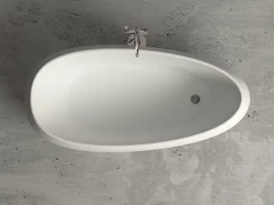 Freestanding resin oval bathtub with floor-mounted tap 12 3D model