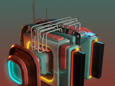Cuboid futuristic device Low-poly 3D model