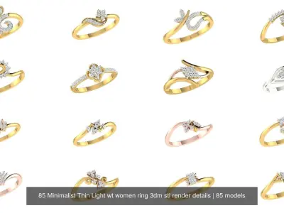 85 Minimalist Thin Light wt women ring 3dm stl render details 3D Model Pack