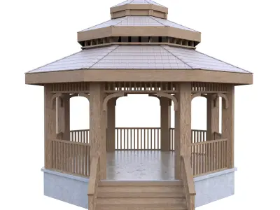 Wooden Garden Gazebo Low Poly PBR 3D Model Low-poly 3D model