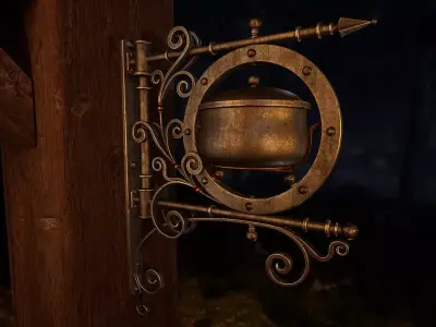 Medieval Tavern Sign Low-poly 3D model