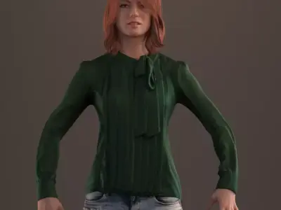Rigged red haired lady in casual attire Low-poly 3D model