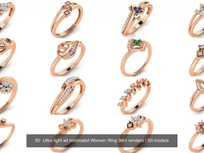 50  Ultra light wt minimalist Women Ring 3dm renders 3D Model Pack