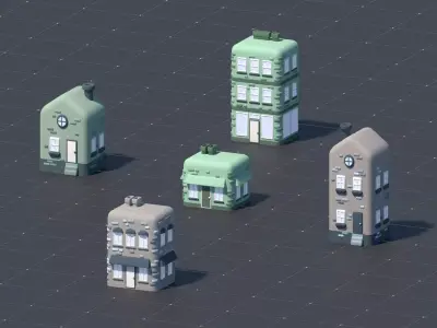 3D Asset - Low-Poly Stylized City Buildings Set Low-poly 3D model