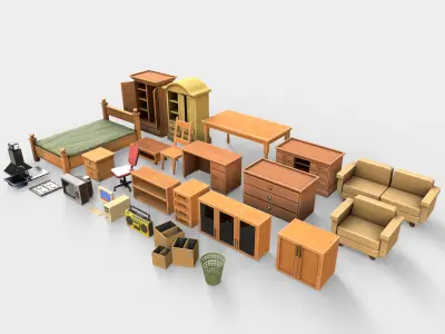 game ready Interior furniture pack Low-poly 3D model