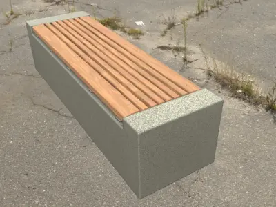 Bench -6- Wood on Concrete Block Low-poly 3D model