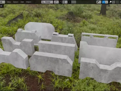 Props Concrete Barrier - Kit 004 Low-poly 3D model