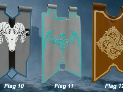 25 Epic Medieval Flags Vol 2 Game Ready and Archviz Assets Low-poly 3D model