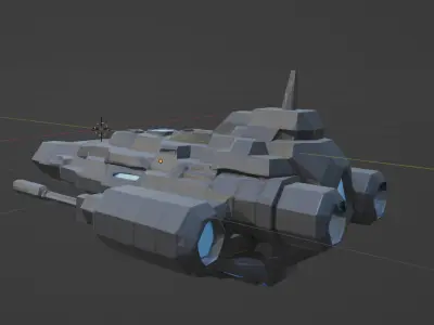 A stylized low-poly 3D space warship  Low-poly 3D model
