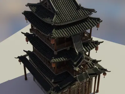  Chinese style attic architecture 3D model