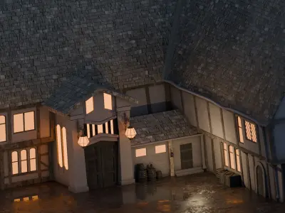Crooked Medieval Inn Low-poly 3D model