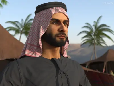  Arabian Man in Black Kandura A Pose 