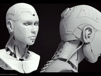 High Poly Female Cyborg Head 3D model