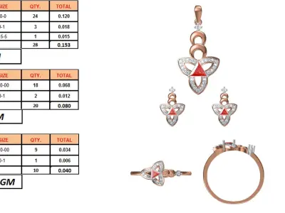 Light wt Ring Earrings Pendant set stl jcd 1-render details  3D print model