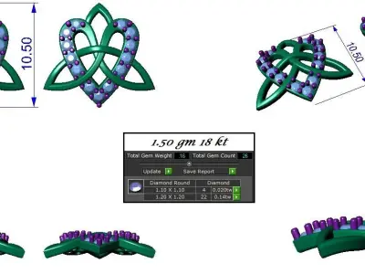 Heart Love valentine Light wt Pendant Earrings Set 3dm stl obj 3D print model