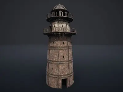 LIGHTHOUSE WATCHTOWER TOWER FORT MEDIEVAL AAA SHORE BEACON Low-poly 3D model