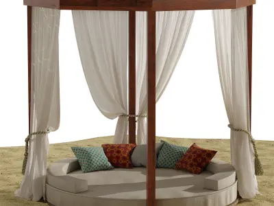 Beach umbrella and chaise longue set 9 3D model