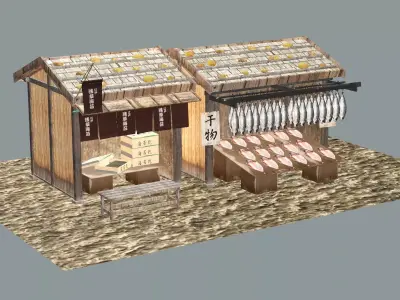 Japanese Fish Shop Sited Low-poly 3d Model Low-poly 3D model