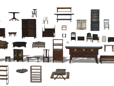 Vintage And Classic Furniture 3D Model Pack Low Poly Game Ready Low-poly 3D model