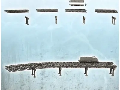 Set of elevated train tracks with modern diesel locomotive 1 - M 3D print model