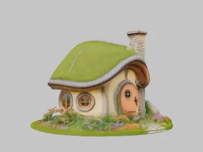 whimsical small hobbit house Fantasy Low-poly 3D model