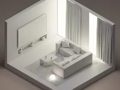 Isometric Hall Interior 3D Model Low-poly 3D model