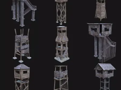 POST APO WATCHTOWER IMPROVISED SURVIVAL PLATFORM FORT SHELTER Low-poly 3D model