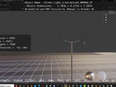 Street Light 1 Galvanized 6000mm 2F Low-poly 3D model