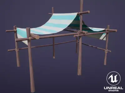 Stylized Medium Market Stall Low-poly 3D model