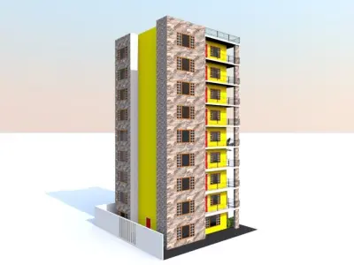 8 floor tall yellow apartment building code 102  Free 3D print model