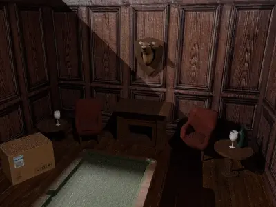abandoned manor exterior and interior game map Low-poly 3D model