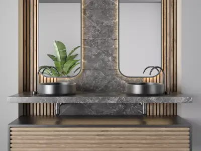 bathroom furniture - wood and stone wall  3D model