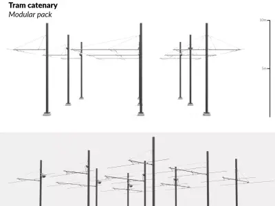 Tram Catenary - Modular pack 3D model