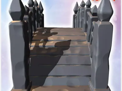 Small wooden bridge with curved design detailed posts and decora 3D print model