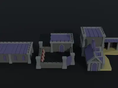 Cartoon dark fantasy city asset Polygonal Style Low-poly 3D model