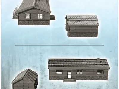 Modern house set with terrace and garden shed 2 - Modern WW2 WW1 3D print model